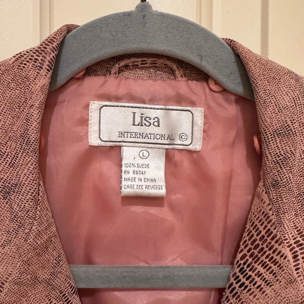 Pink Snakeskin Suede Zip Front Vest Womens Large Western Boho Leather Layering